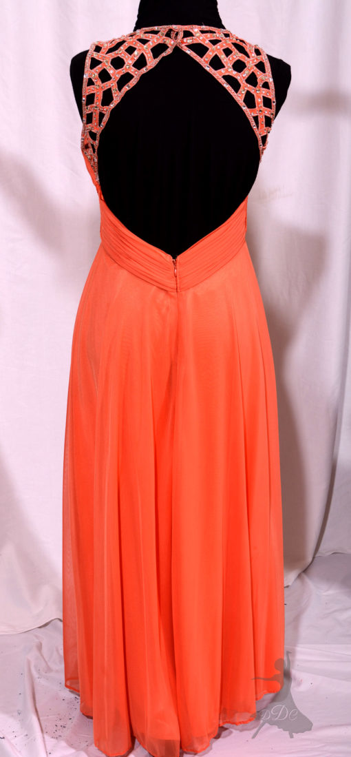 Chic coral stoned low back dress