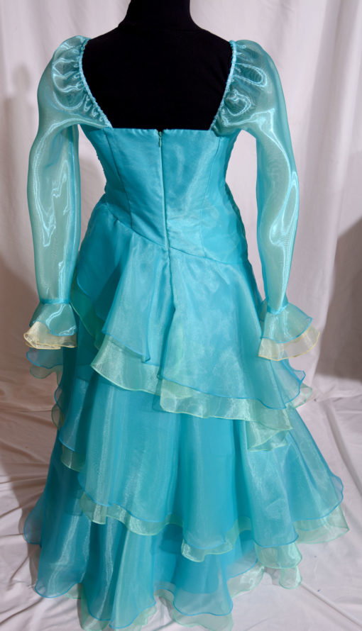 tiers of blue and green with sweetheart neckline